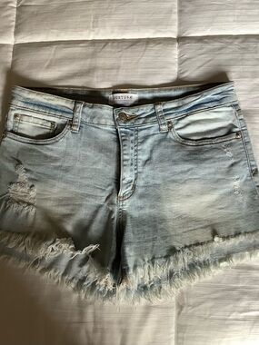 Just USA Light Wash Distressed Frayed Denim Shorts